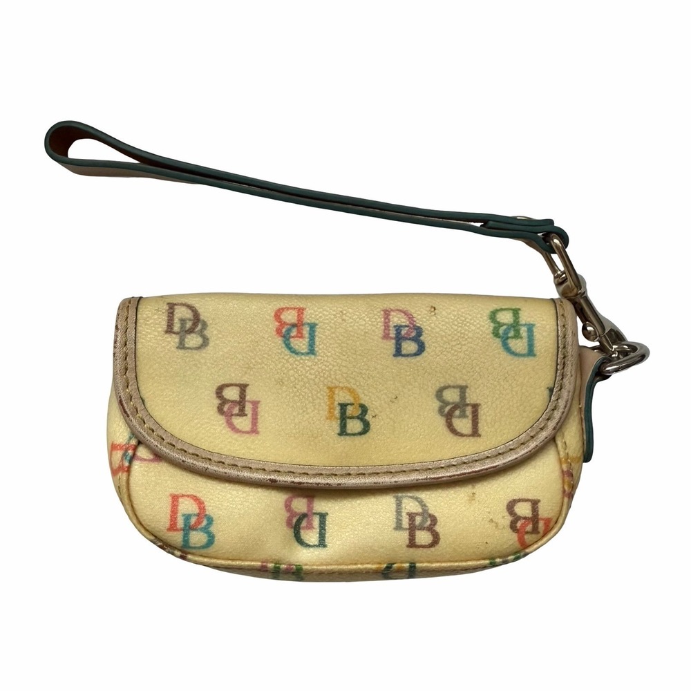 Vintage Dooney & Bourke Monogram PVC and Leather Small Wristlet‎ Yellow Wallet